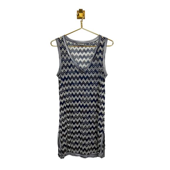 Missoni Sport Blue White Sheer Zig Zag Tunic Dress Sleeveless V-Neck 40 US 4 - Picture 1 of 11